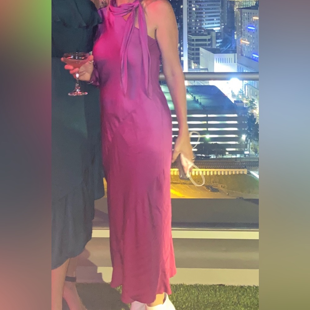 YFB young fabulous broke pink/purple tie dress with one long sleeve